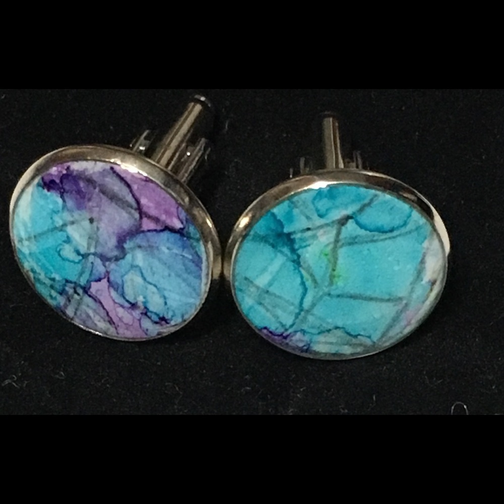 “ONE of a Kind” ART DECO BLUES &  PURPLE CUFFLINKS